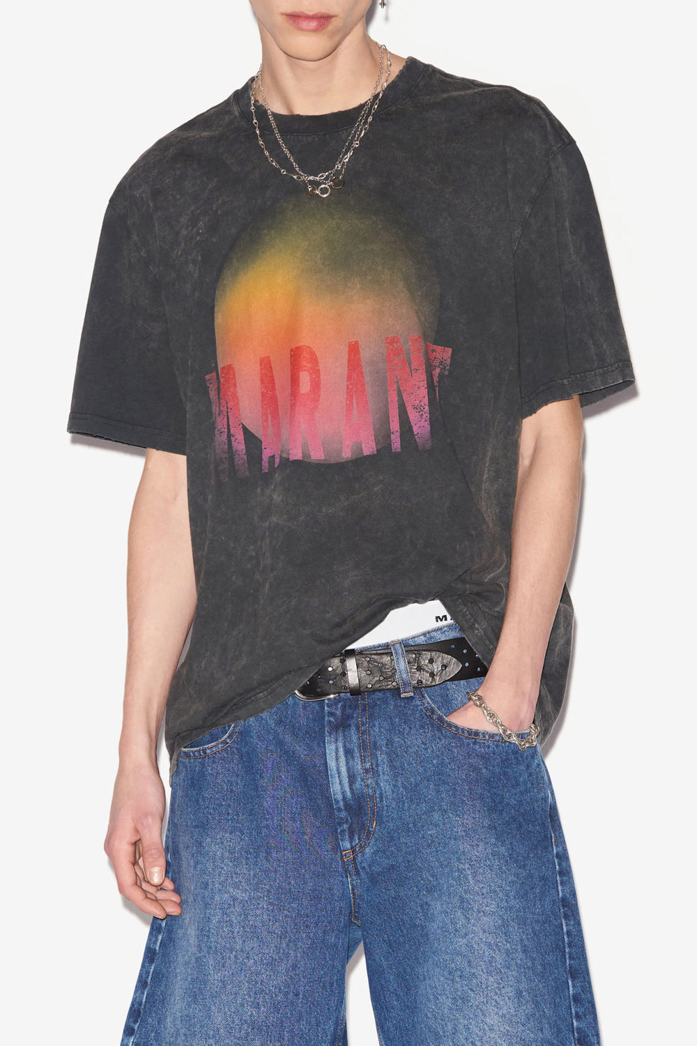 Camiseta con logotipo de algodón desgastado hugo - Negro lavado - Man - 4