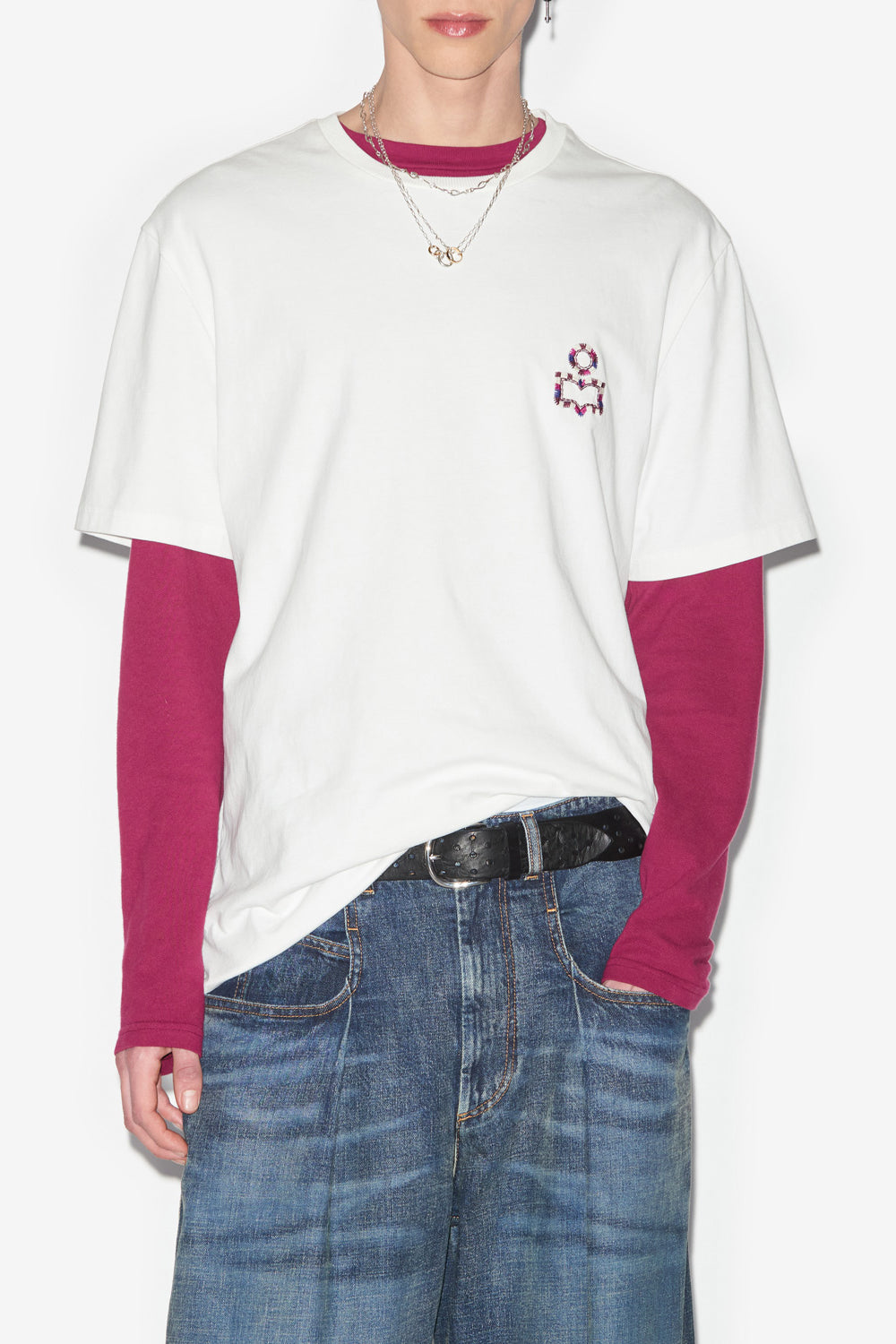 Camiseta de algodón con logotipos bordados hugo - Blanco - Man - 4