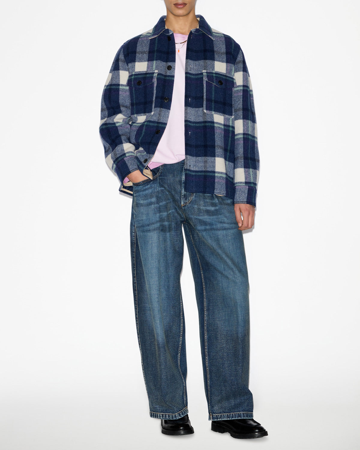 Kervon checkered wool blend jacket - Faded night - Man - 1