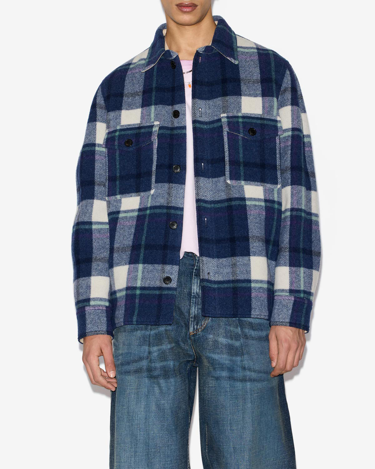 Kervon checkered wool blend jacket - Faded night - Man - 3
