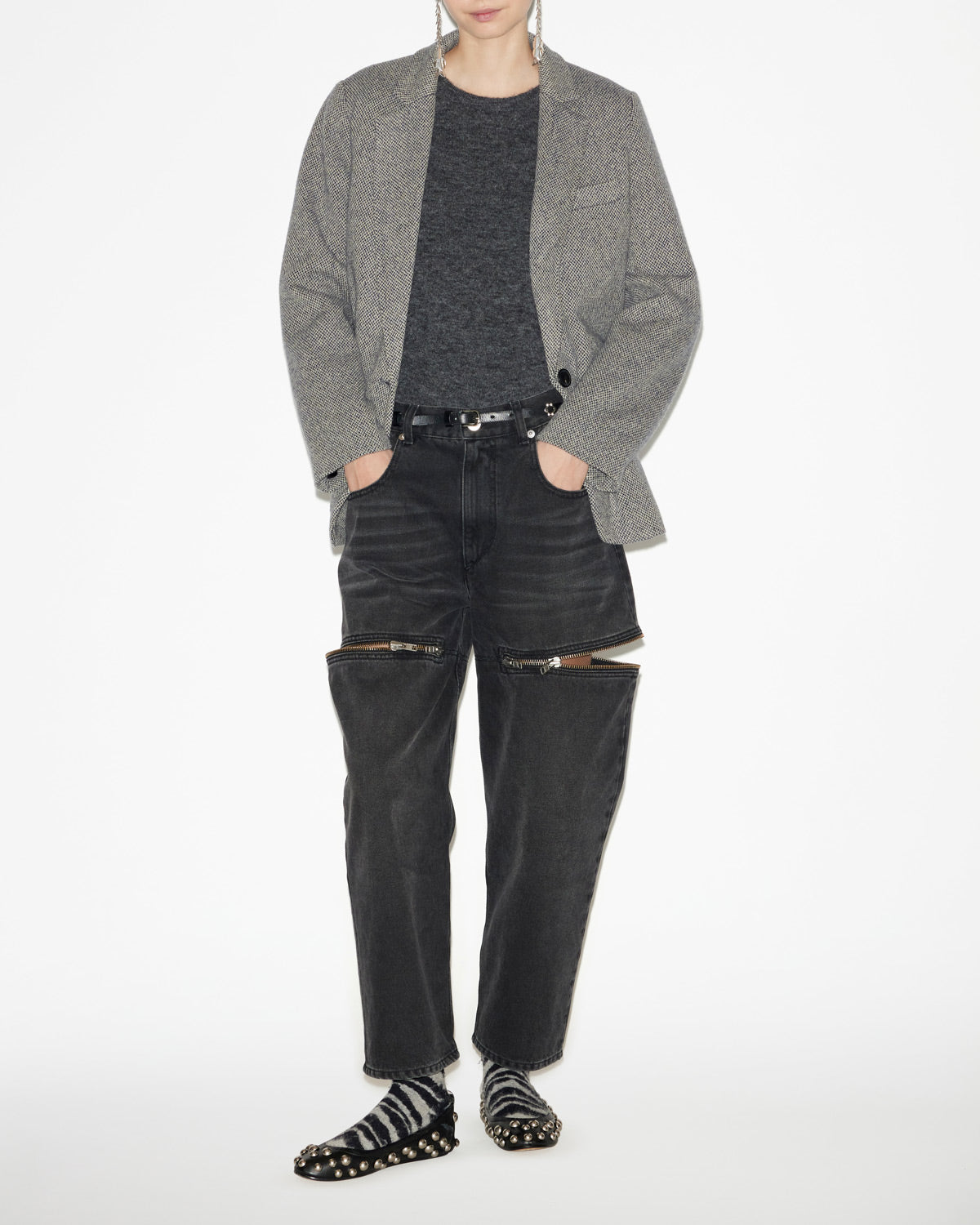 Giacca sartoriale charlyne in misto lana - Black and ecru - Woman - 1