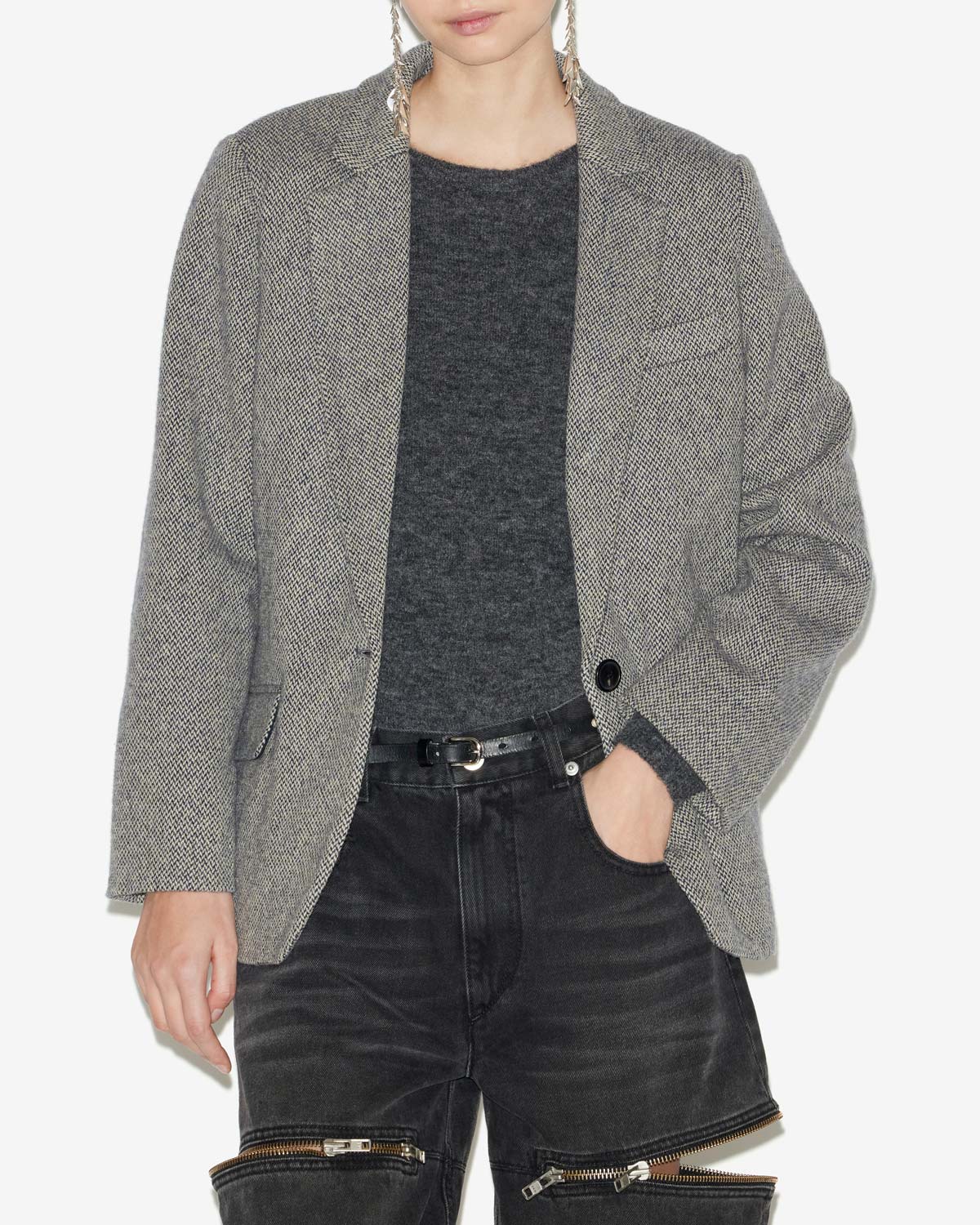 Giacca sartoriale charlyne in misto lana - Black and ecru - Woman - 3