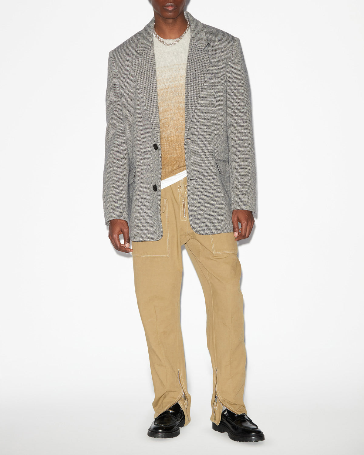 Giacca sartoriale fahar in lana bicolore - Black and ecru - Man - 1