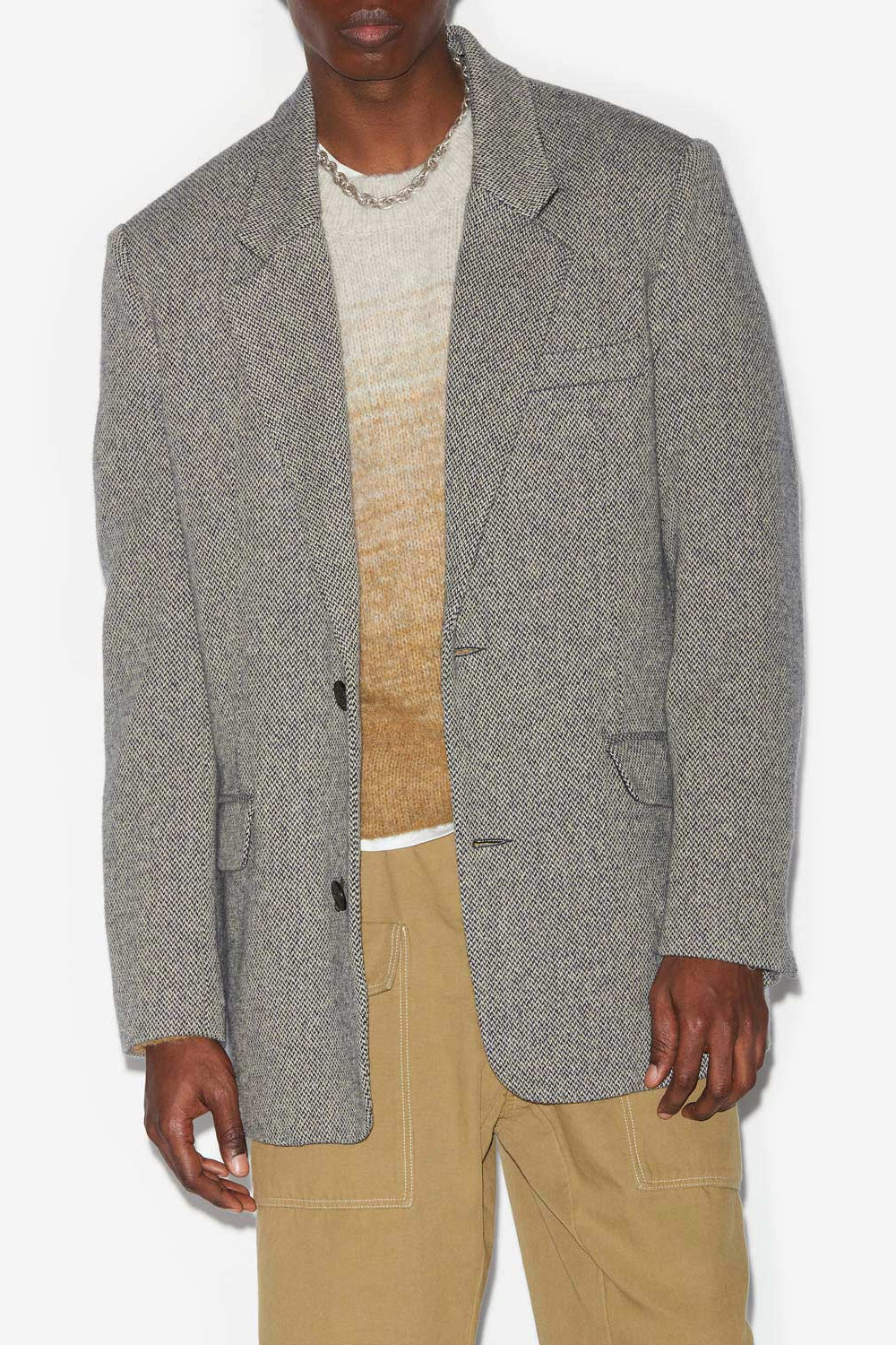 파하르(fahar) 울 투톤 수트 재킷 - Black and ecru - Man - 4