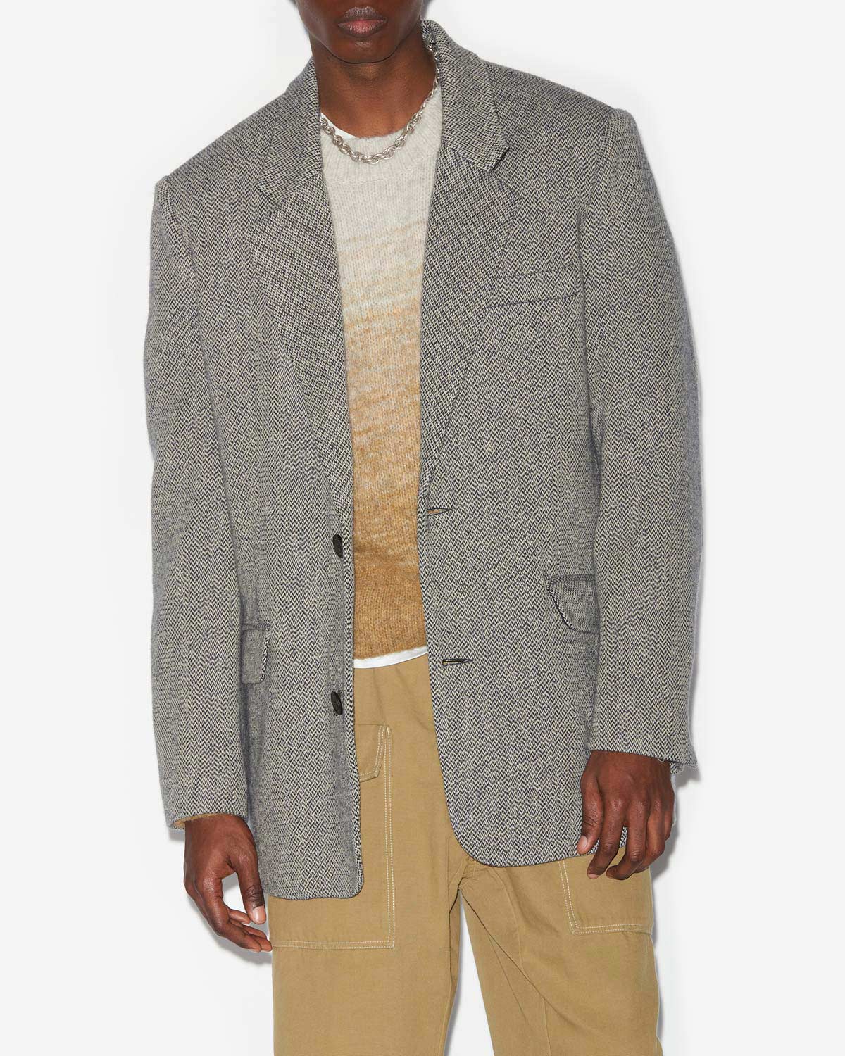 Giacca sartoriale fahar in lana bicolore - Black and ecru - Man - 3