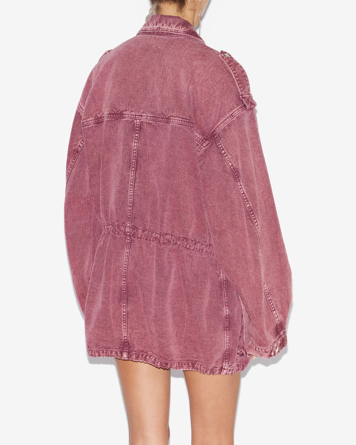 Kurze workwear-jacke aus einfarbigem denim joanna - Himbeere - Woman - 4