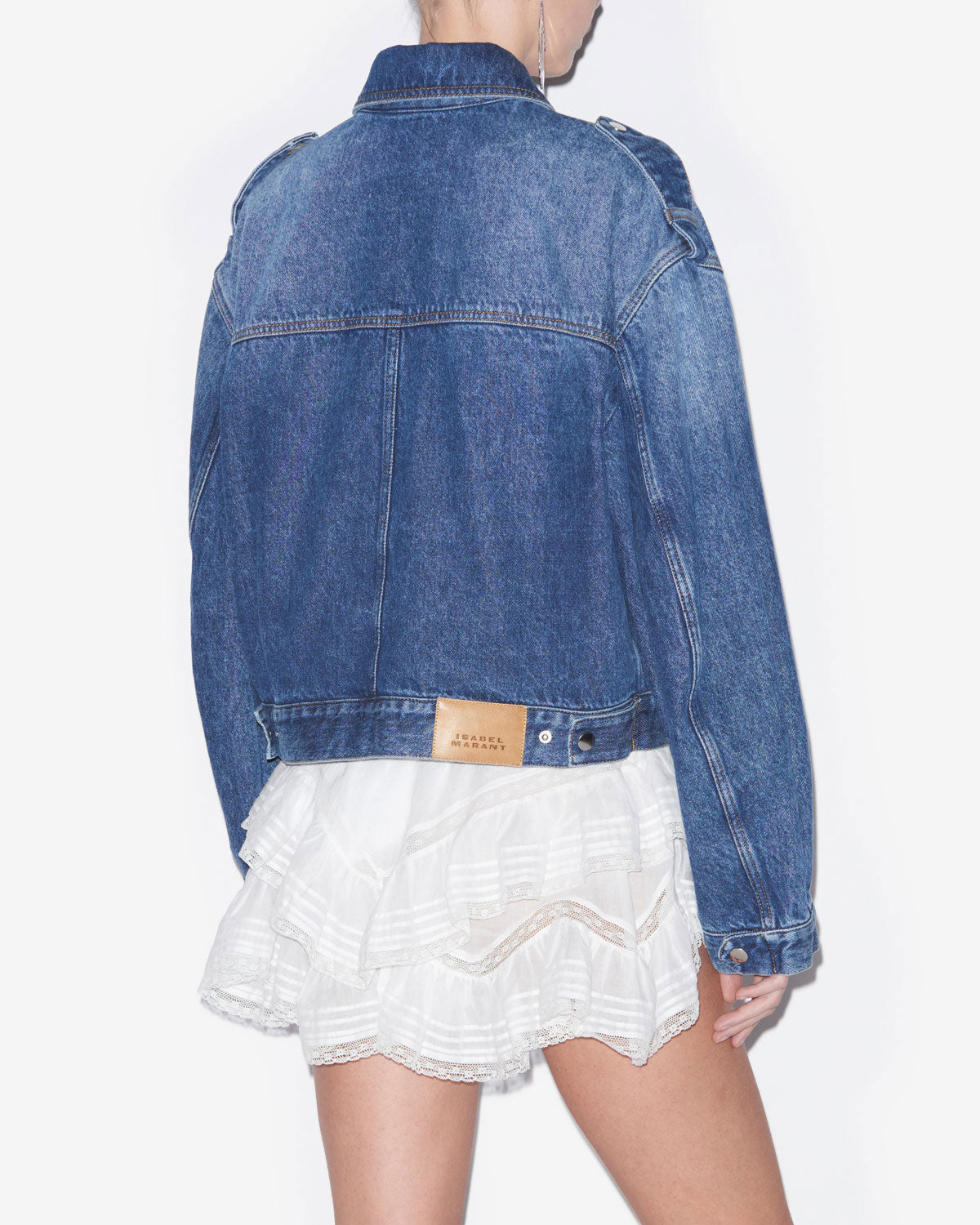 Julie short workwear style jacket in plain-colored denim - Blue - Woman - 4