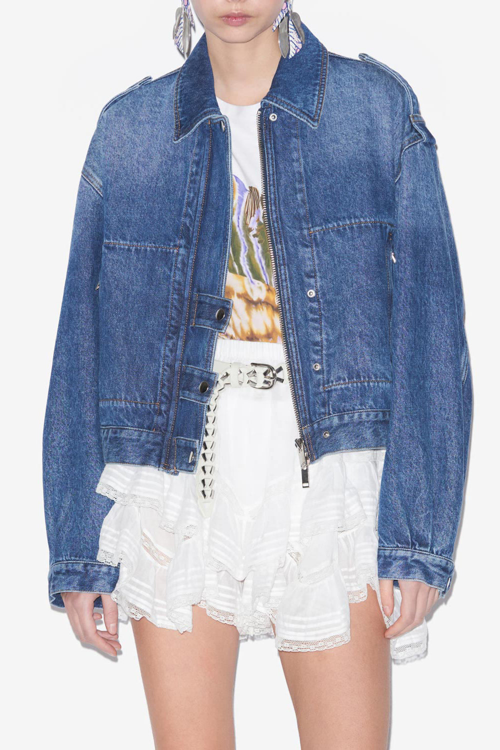 Julie short workwear style jacket in plain-colored denim - Blue - Woman - 4