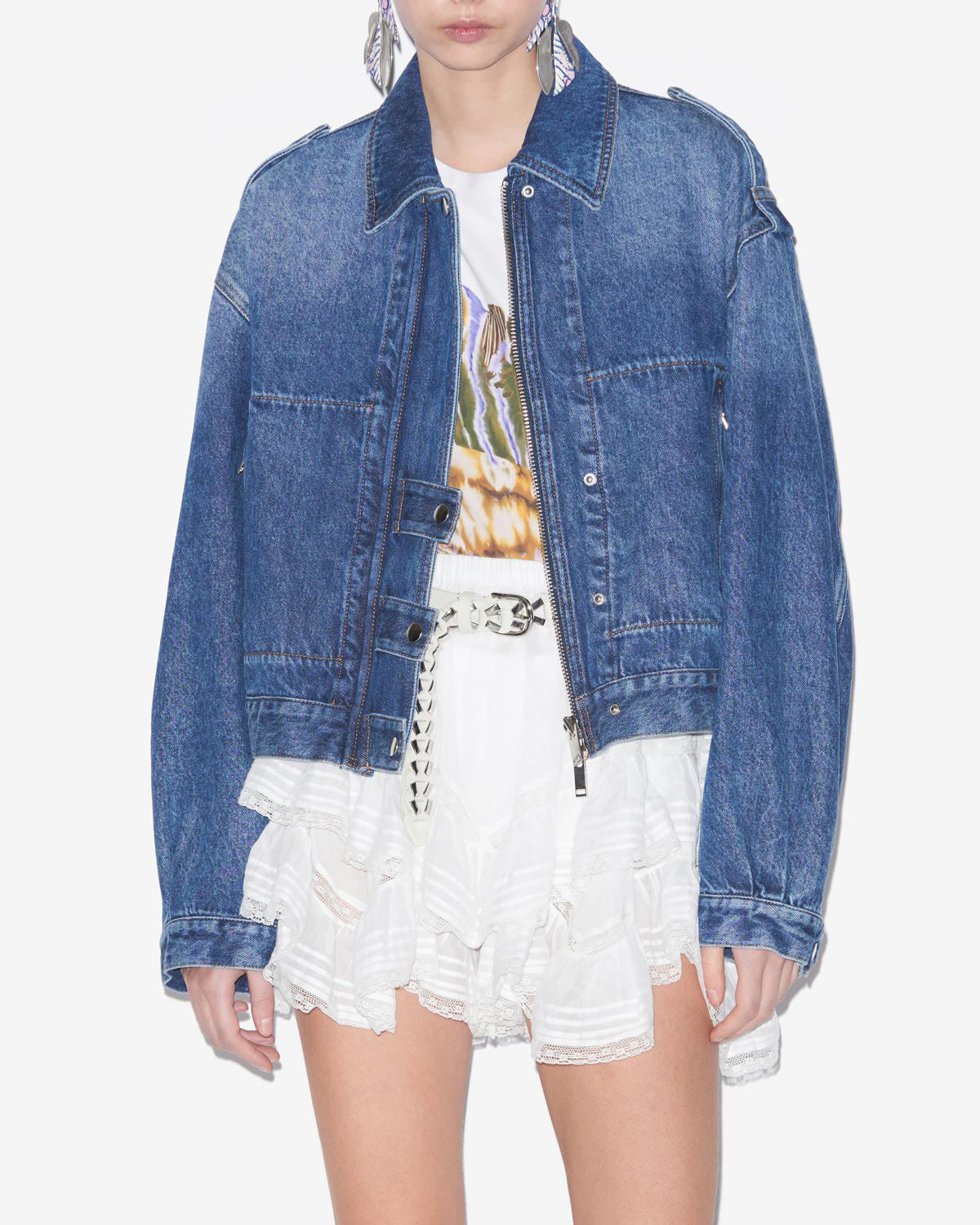 Julie short workwear style jacket in plain-colored denim - Blue - Woman - 3