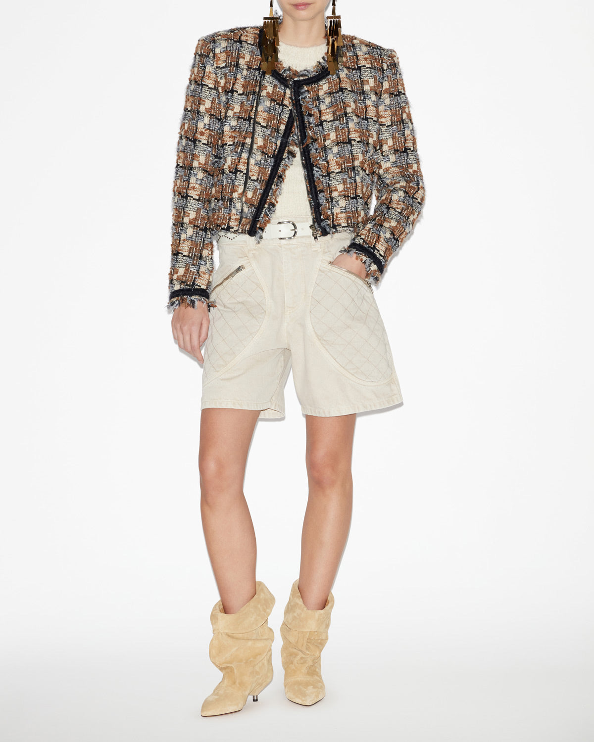 Kerry short tweed jacket - Chestnut-ecru - Woman - 1