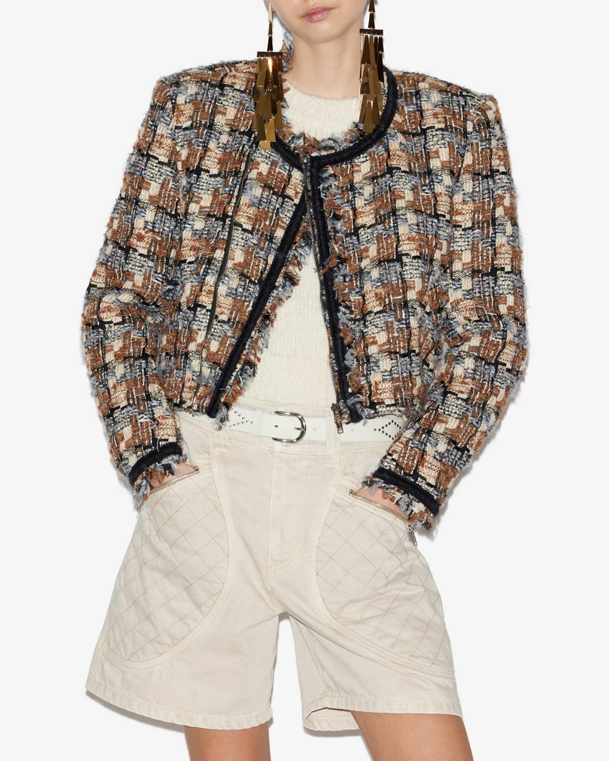 Kerry short tweed jacket - Chestnut-ecru - Woman - 3