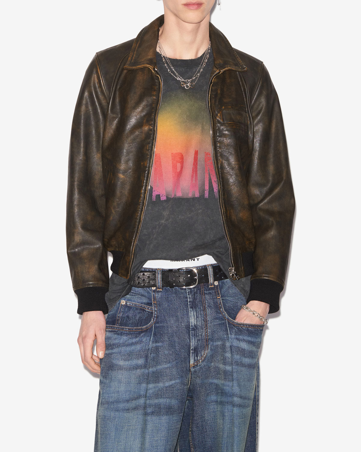 Giacca braian in pelle bovina - Marrone scuro - Man - 3