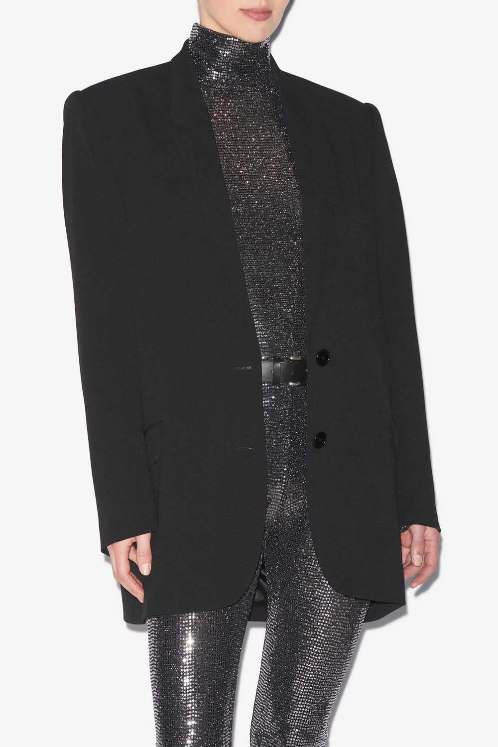 Oceany suit jacket in plain-colored crêpe - Black - Woman - 4