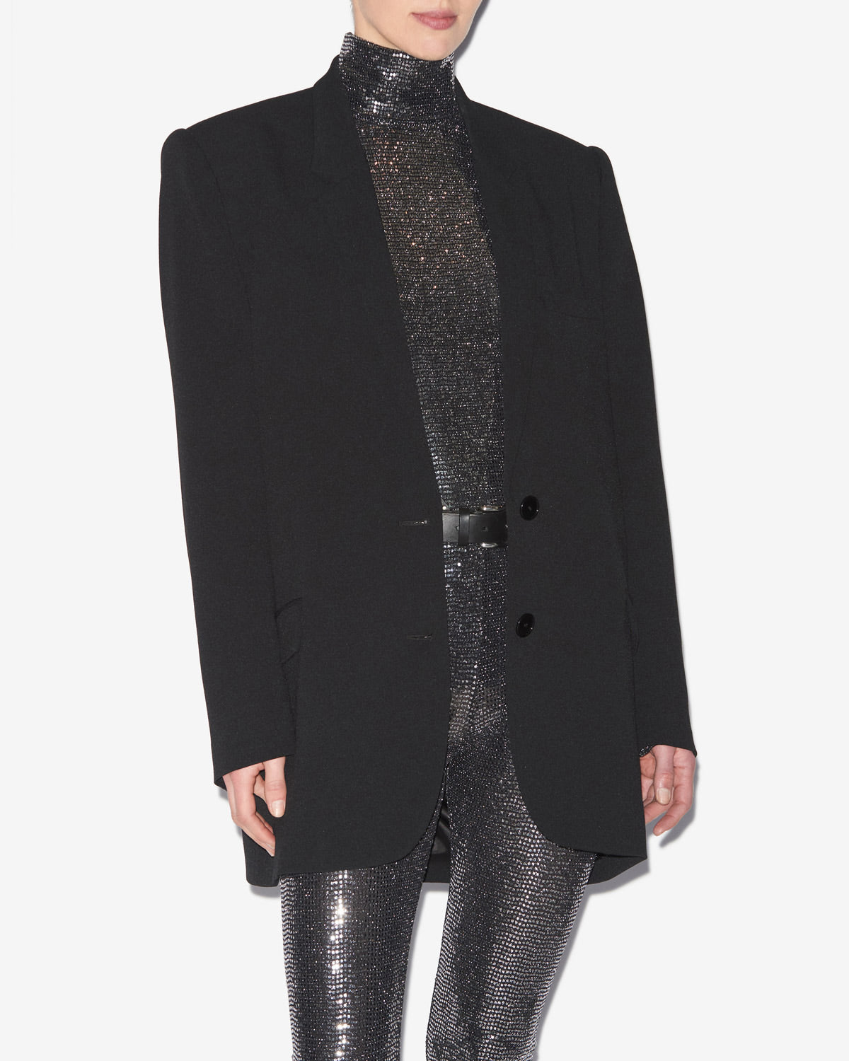 Chaqueta de traje de crepé liso oceany - Negro - Woman - 3