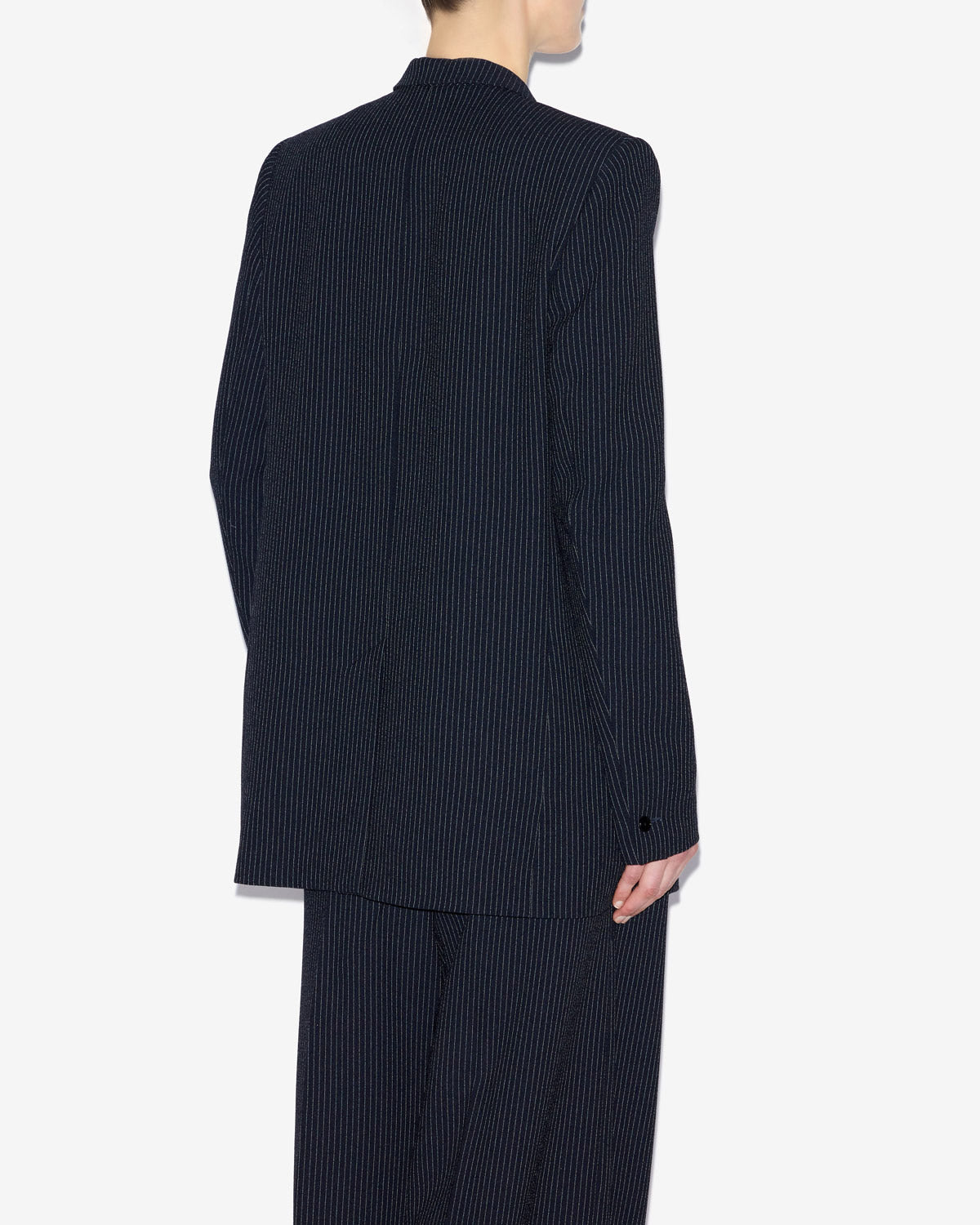Omelia striped crêpe suit jacket - Midnight-ecru - Woman - 4