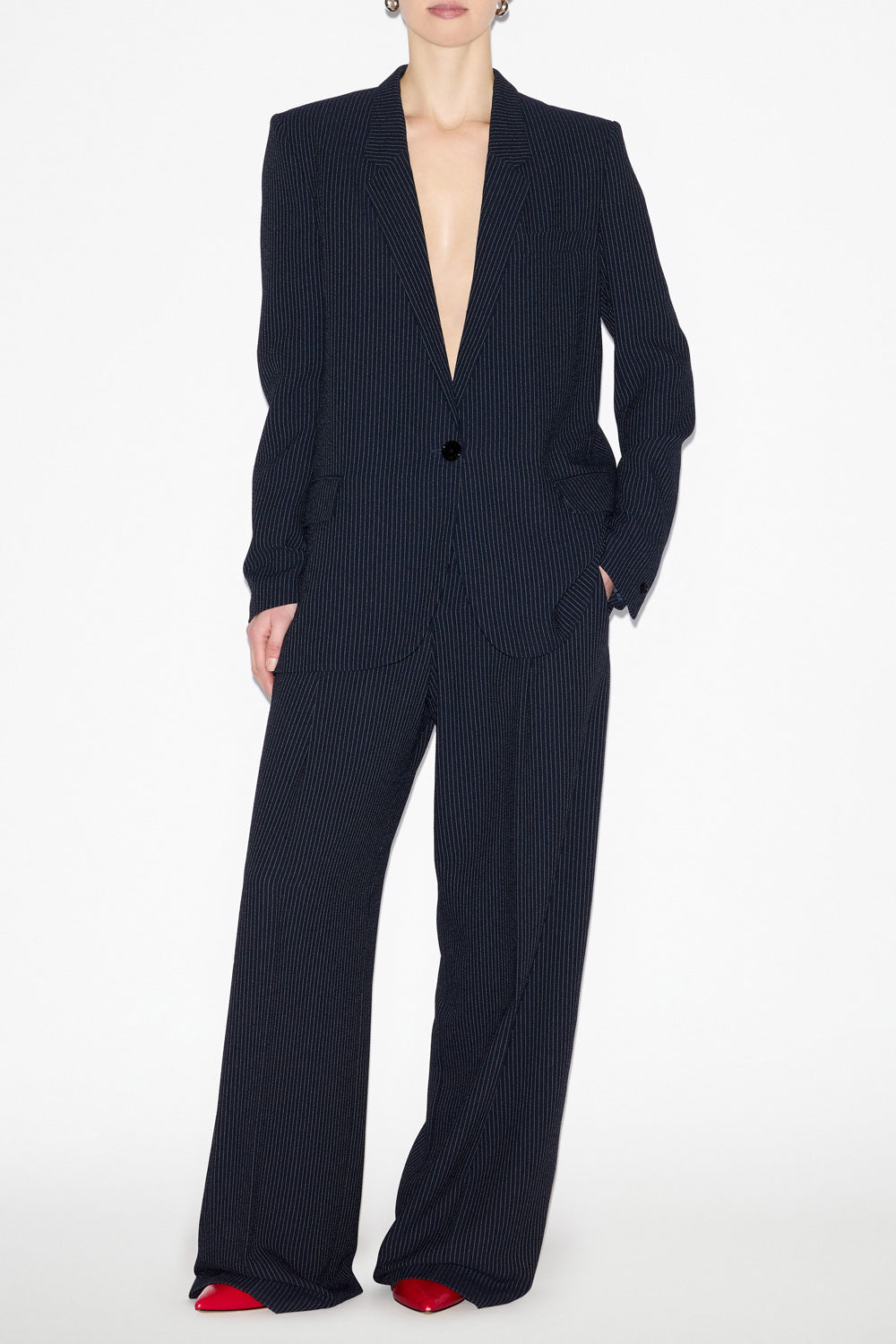 Omelia striped crêpe suit jacket - Midnight-ecru - Woman - 2