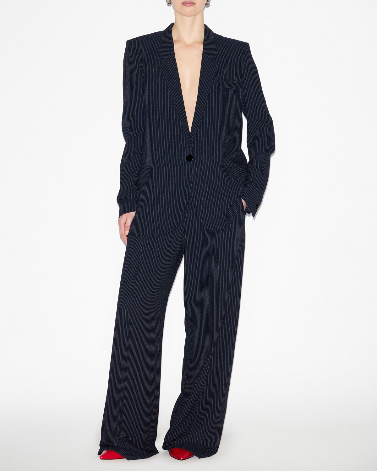 Omelia striped crêpe suit jacket - Midnight-ecru - Woman - 1