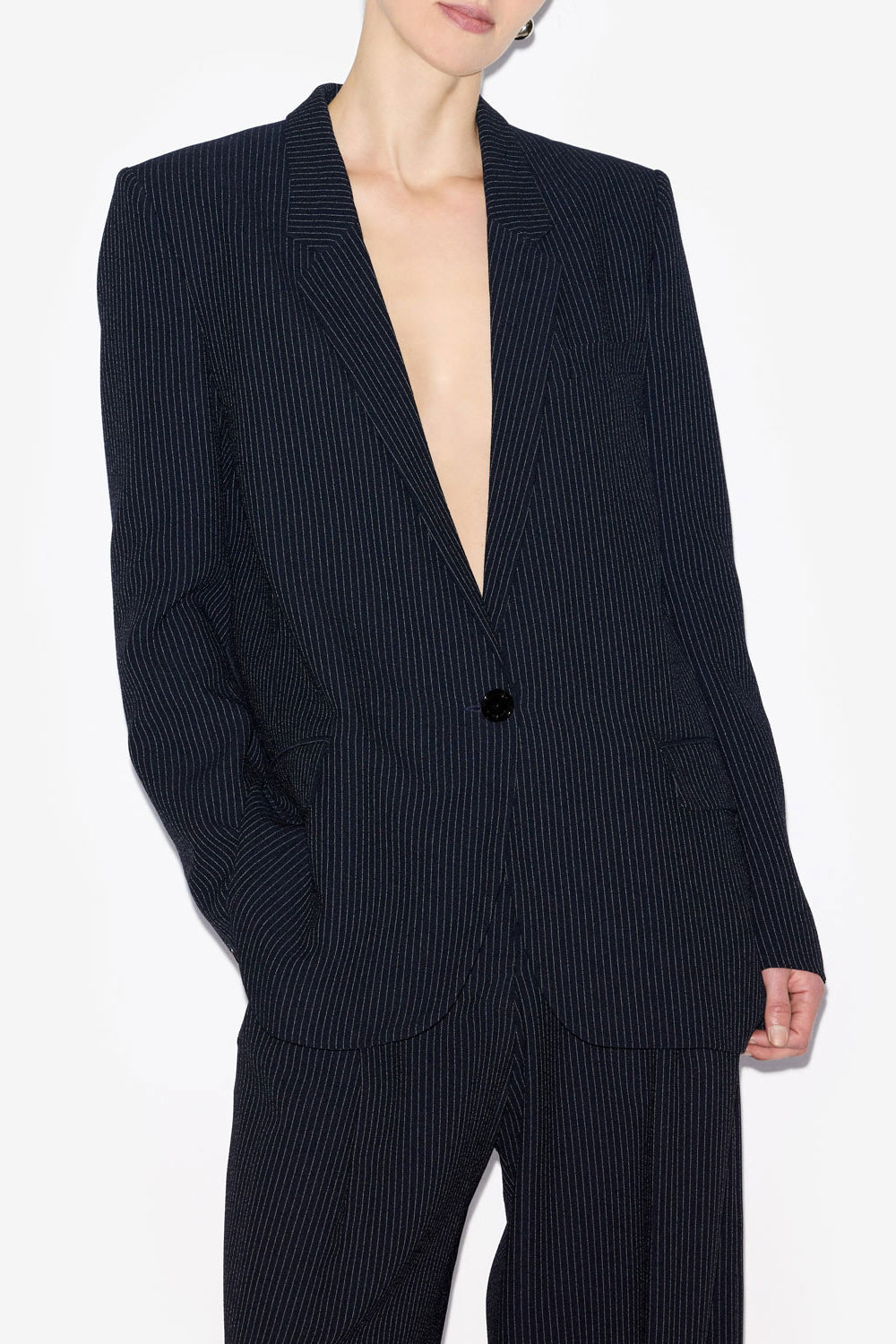 Omelia striped crêpe suit jacket - Midnight-ecru - Woman - 4