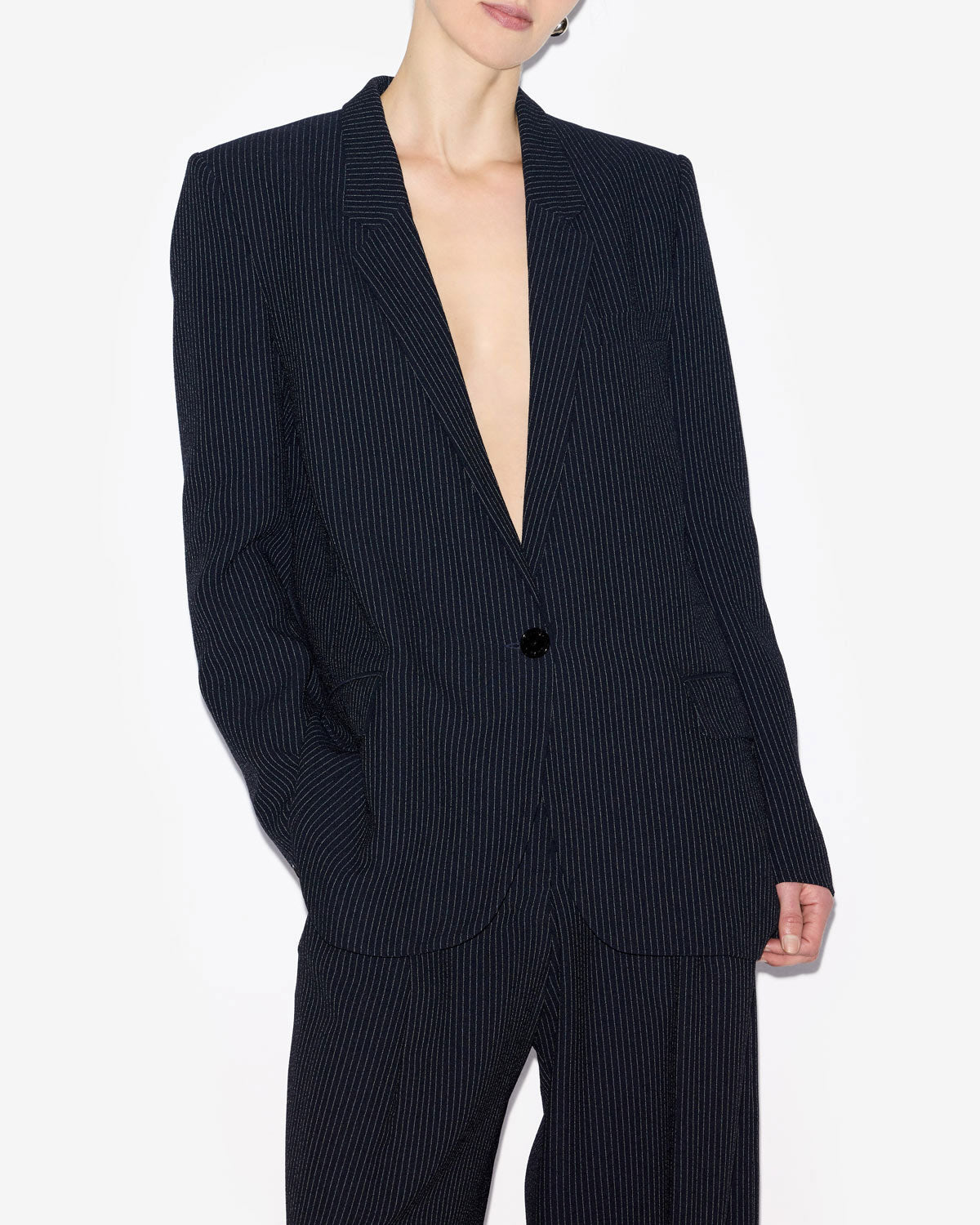 Omelia striped crêpe suit jacket - Midnight-ecru - Woman - 3