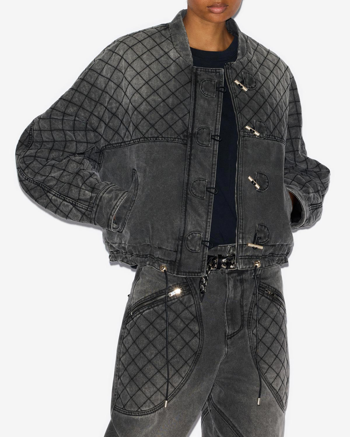 Celiany quilted denim jacket - Dark gray - Woman - 3