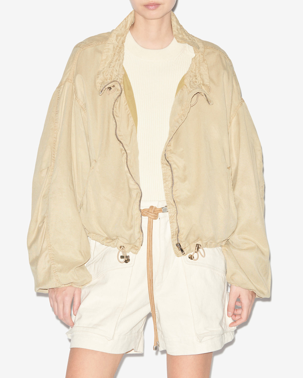 Giacca plume corta in chambray - Light khaki - Woman - 3