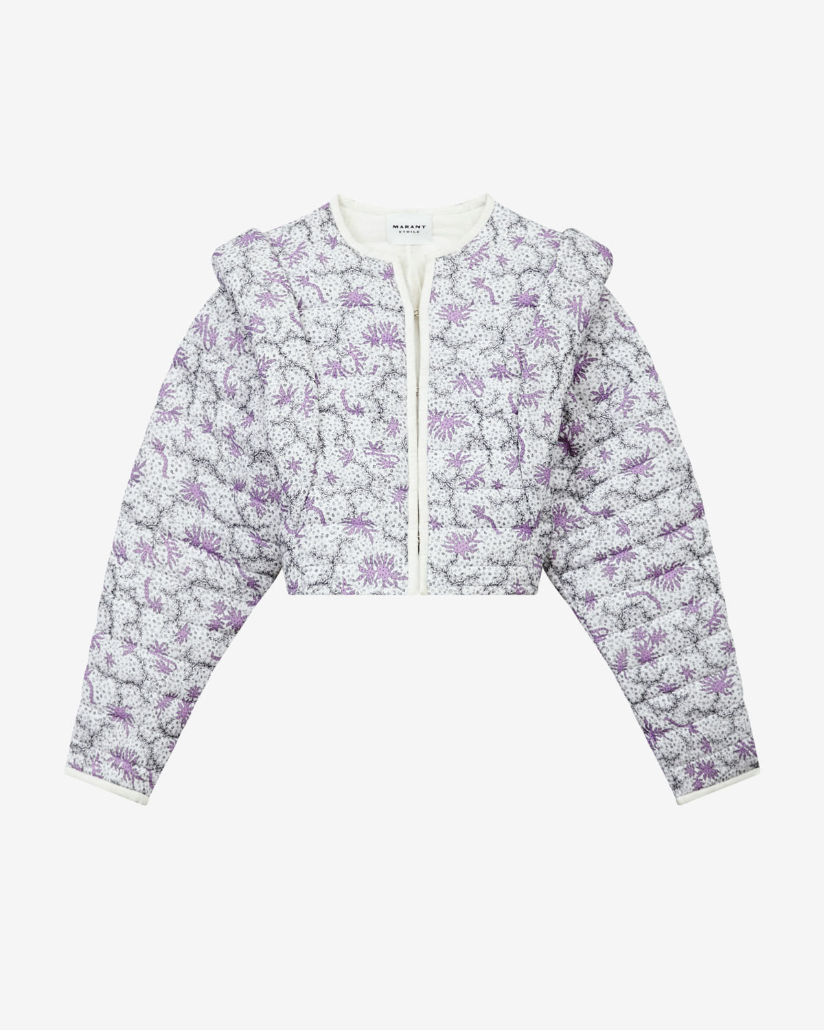 Drew short quilted jacket in printed cotton - Ecru-lilac - Woman - 5