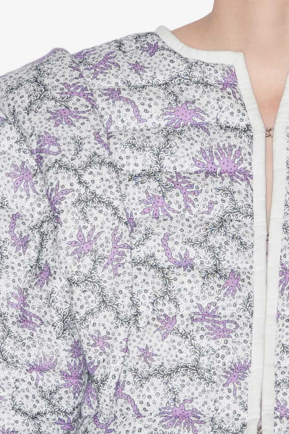 Drew short quilted jacket in printed cotton - Ecru-lilac - Woman - 3