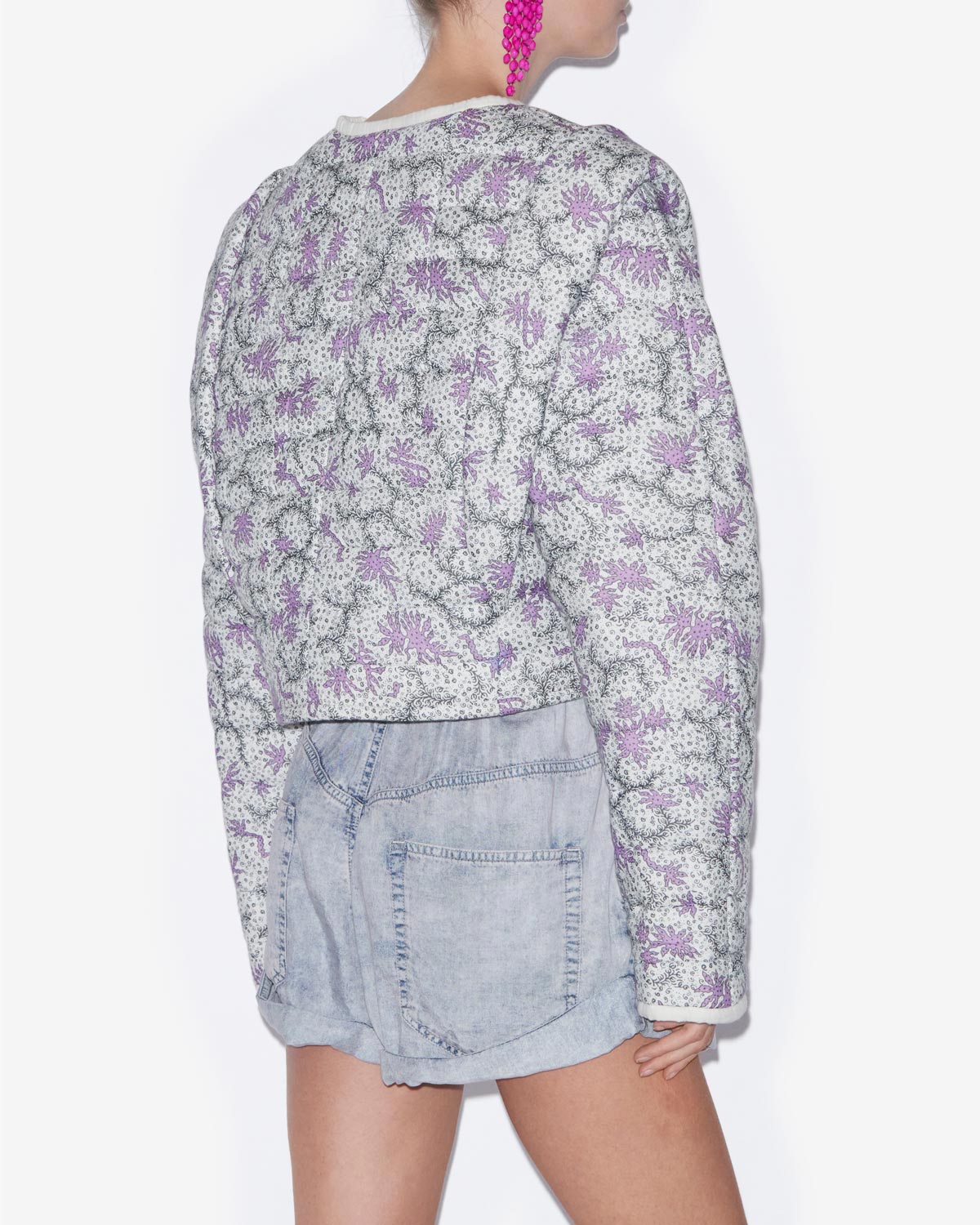 Drew short quilted jacket in printed cotton - Ecru-lilac - Woman - 4