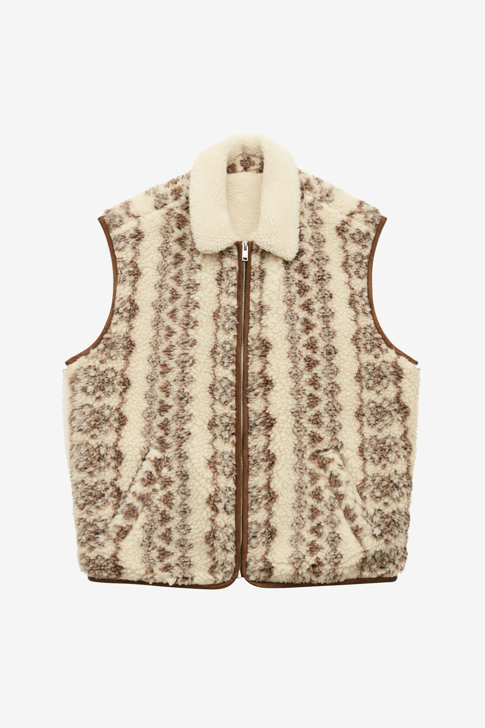 Chaqueta sin mangas con efecto borreguito estampada max - Ecru-brown - Man - 1