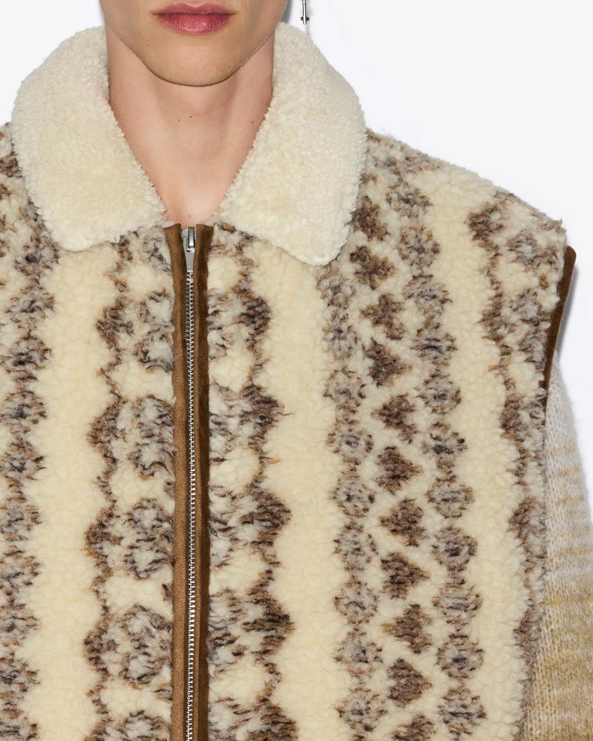 Chaqueta sin mangas con efecto borreguito estampada max - Ecru-brown - Man - 2