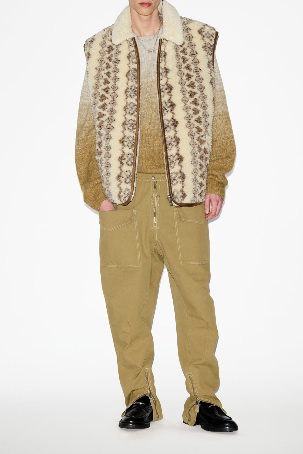 Chaqueta sin mangas con efecto borreguito estampada max - Ecru-brown - Man - 2