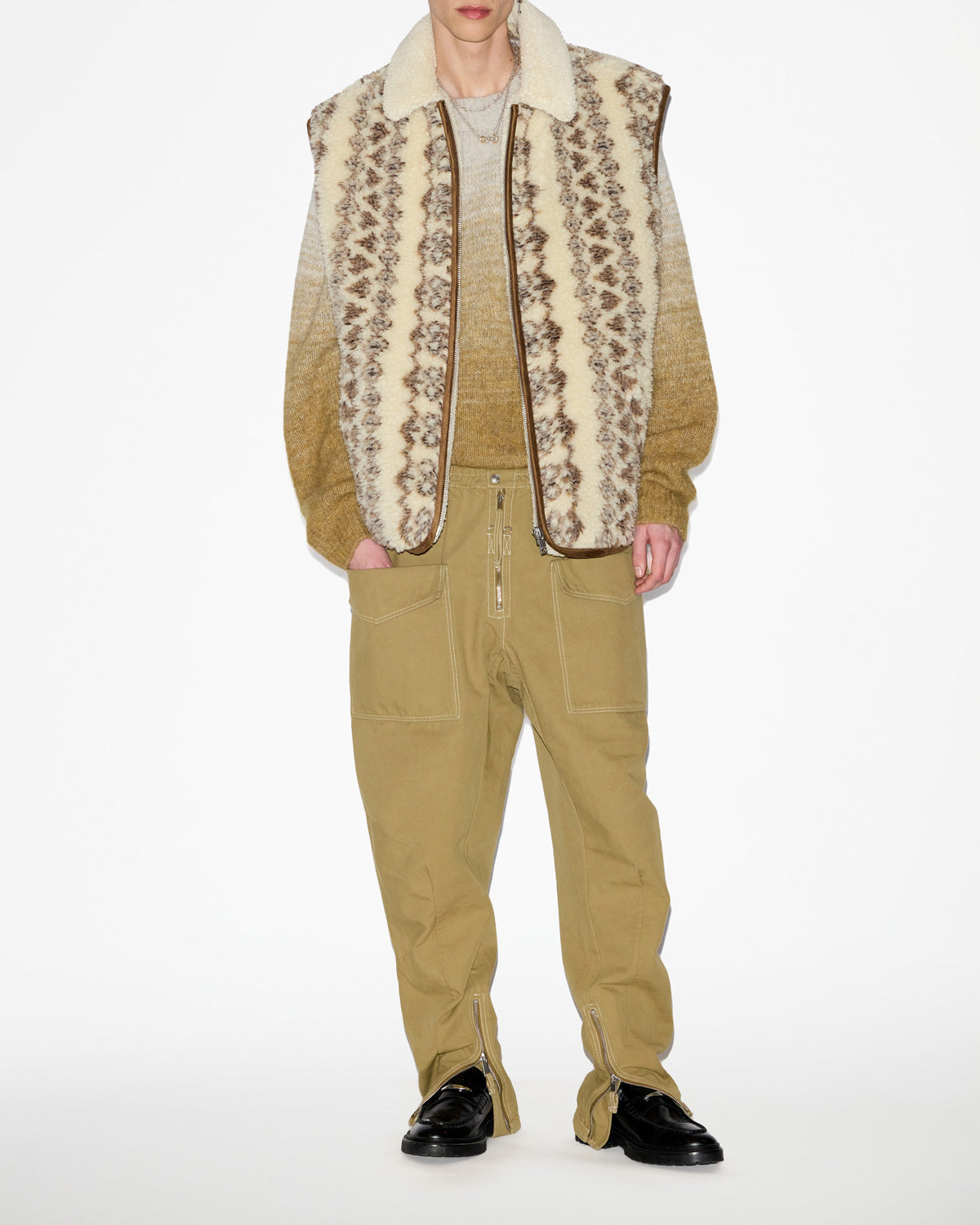 Chaqueta sin mangas con efecto borreguito estampada max - Ecru-brown - Man - 1