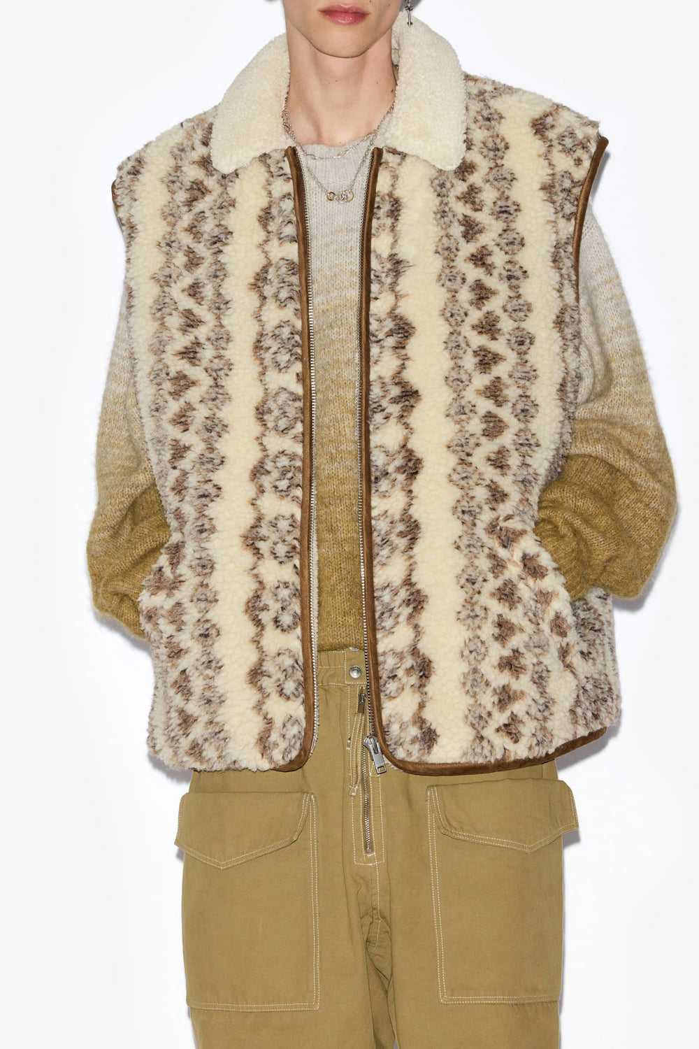 Chaqueta sin mangas con efecto borreguito estampada max - Ecru-brown - Man - 4