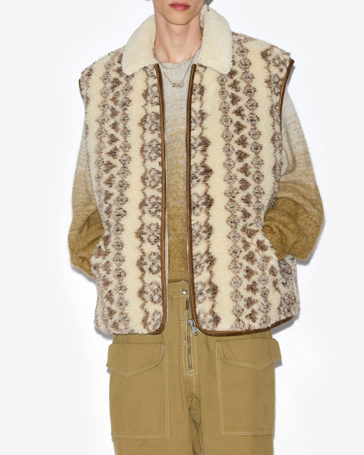 Chaqueta sin mangas con efecto borreguito estampada max - Ecru-brown - Man - 3