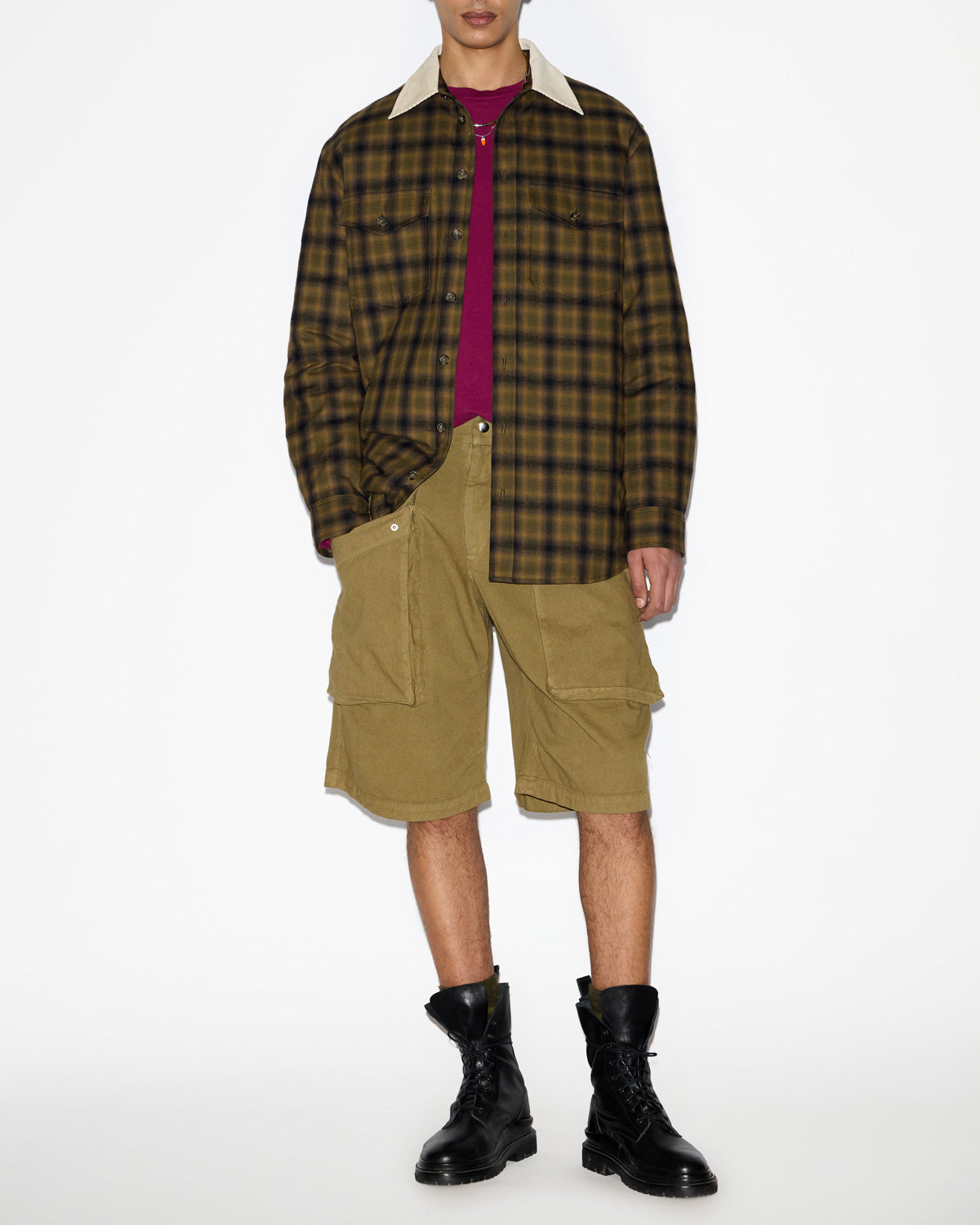 Chaqueta sobrecamisa de algodón a cuadros steeve - Khaki-khaki - Man - 1