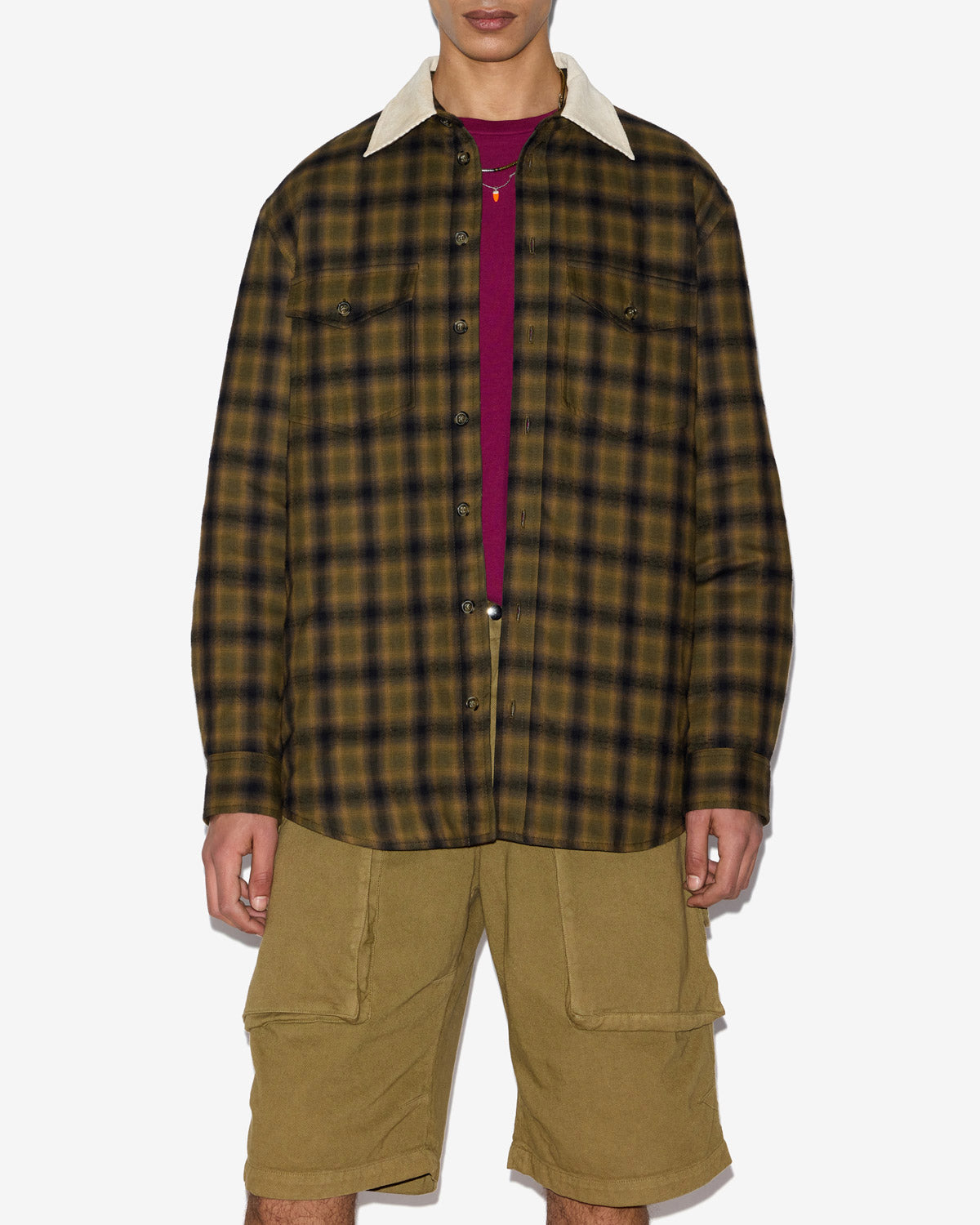 Chaqueta sobrecamisa de algodón a cuadros steeve - Khaki-khaki - Man - 3