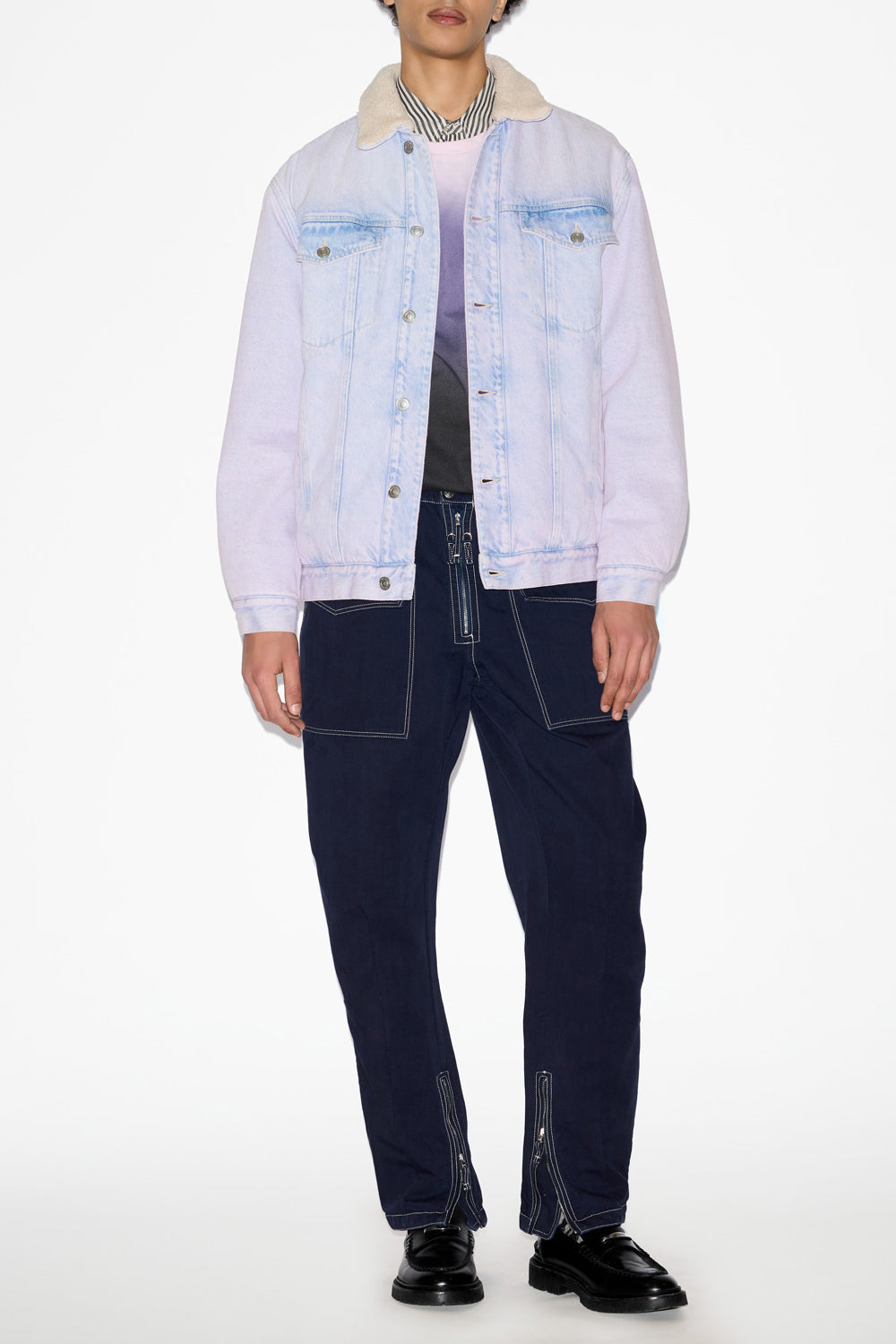 Veste en denim et col effet mouton japao - Lilas - Man - 2