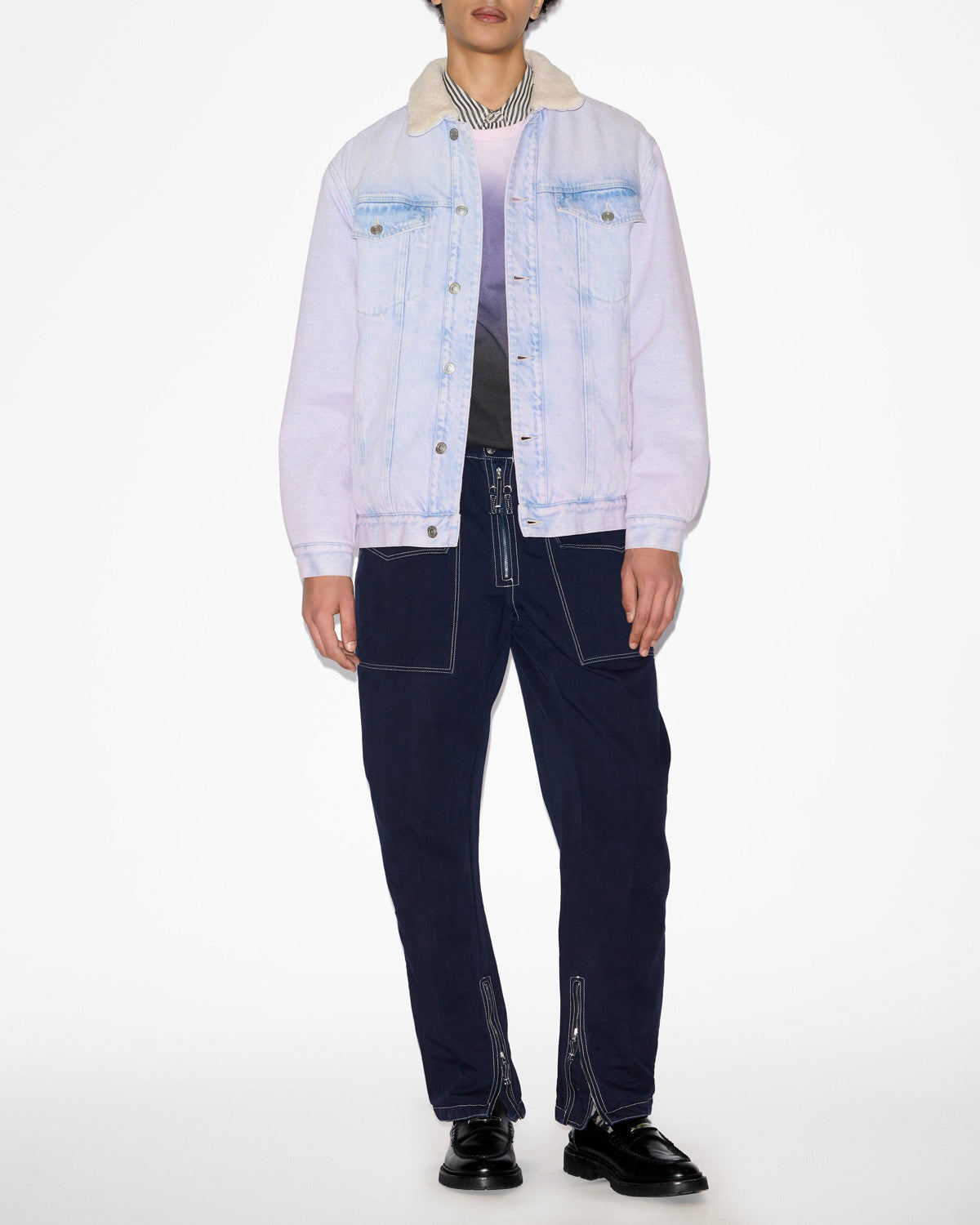 Veste en denim et col effet mouton japao - Lilas - Man - 1