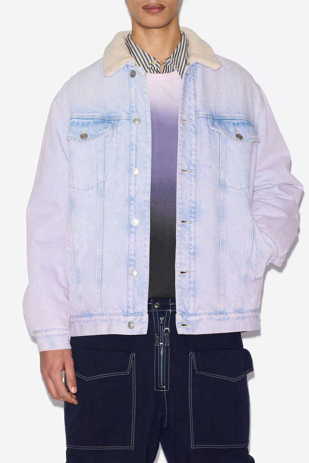 Veste en denim et col effet mouton japao - Lilas - Man - 4