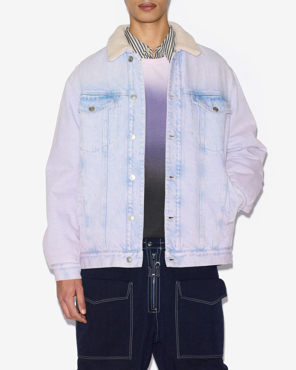 Veste en denim et col effet mouton japao - Lilas - Man - 3