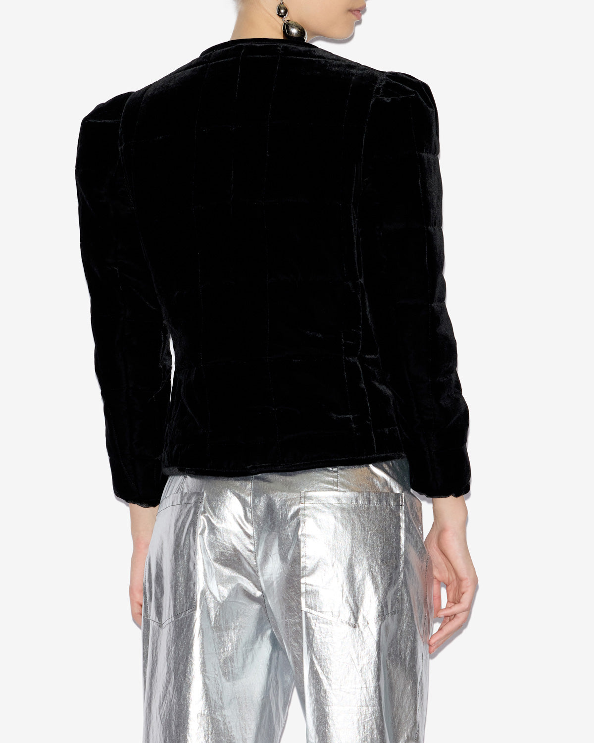 Chaqueta corta acolchada lisa de terciopelo djanet - Negro - Woman - 4
