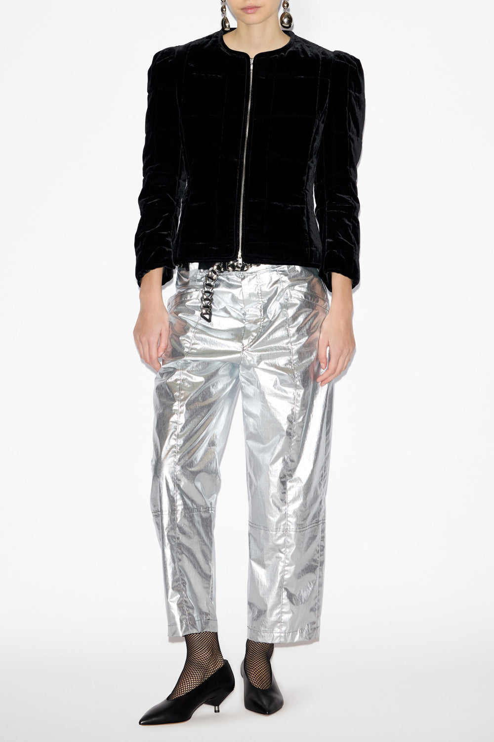 Djanet short jacket in quilted plain-colored velvet - Black - Woman - 2