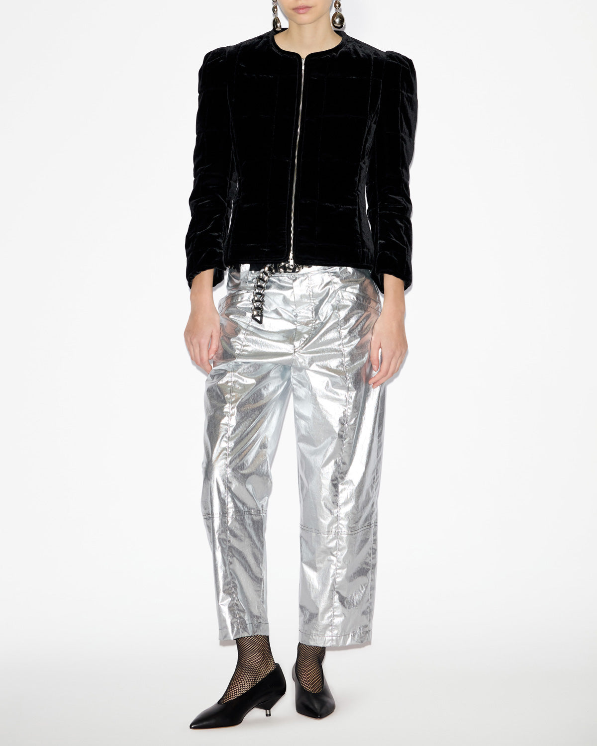 Chaqueta corta acolchada lisa de terciopelo djanet - Negro - Woman - 1