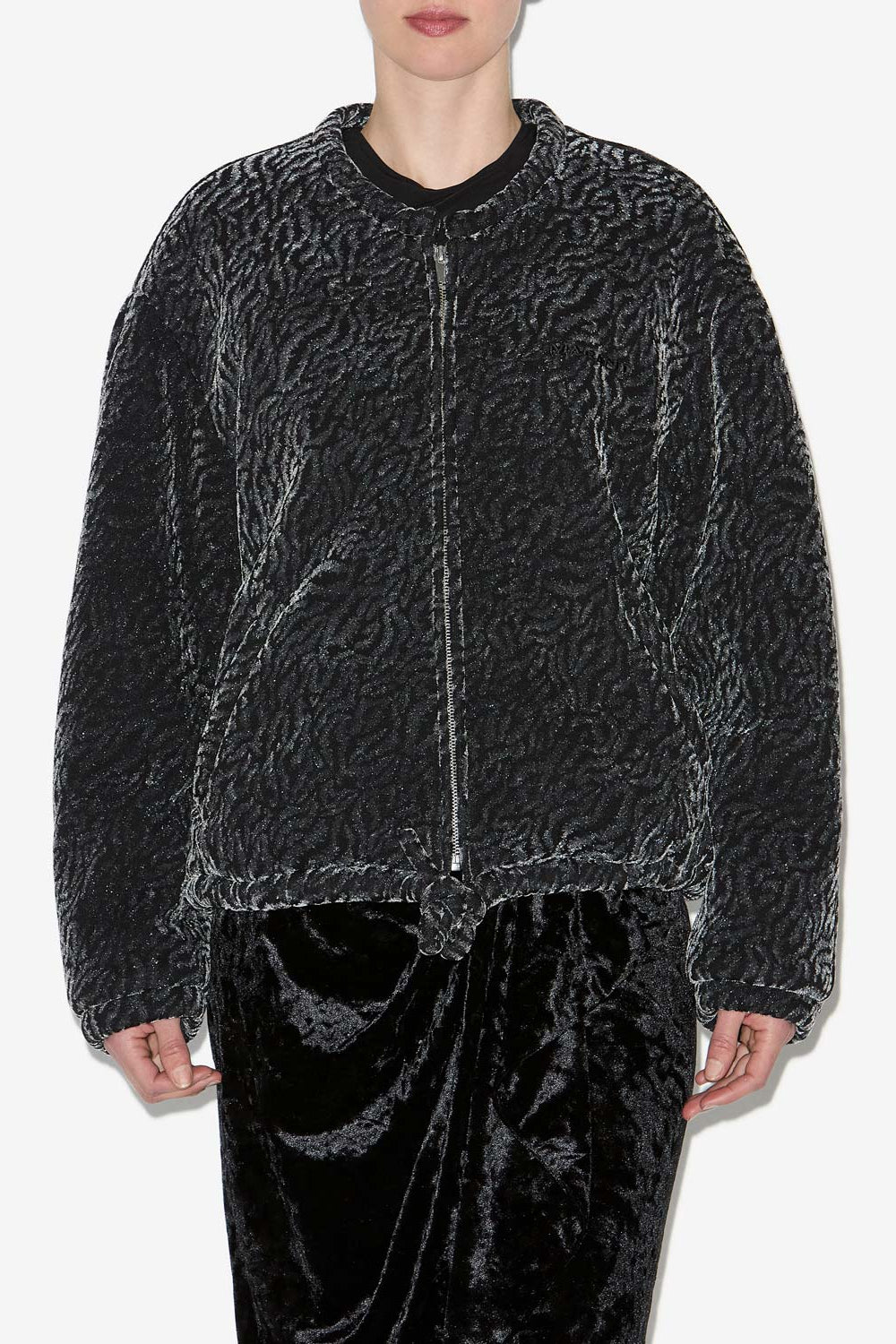 Chaqueta bomber de terciopelo devoré abelina - Metallic black - Woman - 4