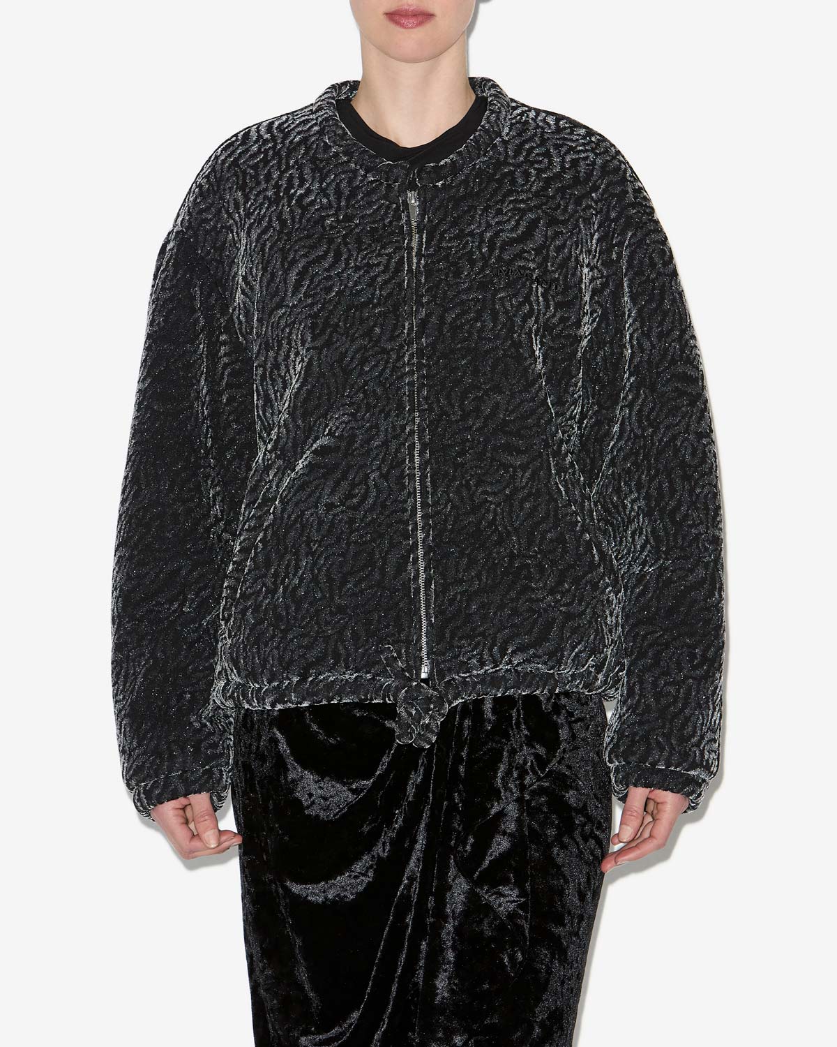 Veste bomber abelina en velours dévoré - Noir métallique - Woman - 3