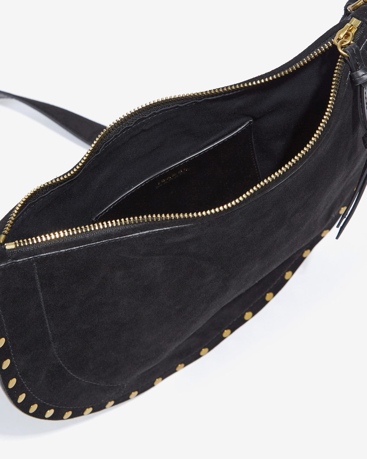 Oskan soft zip bag in suede calfskin leather - Black - Woman - 3