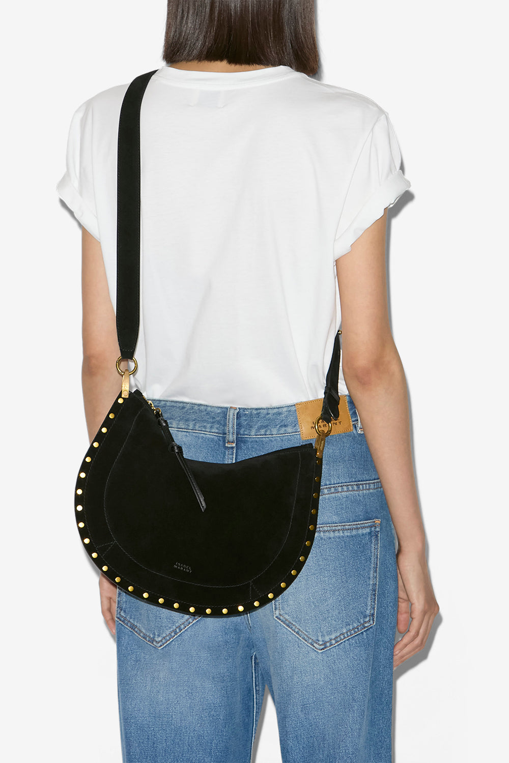 Oskan soft zip bag in suede calfskin leather - Black - Woman - 5