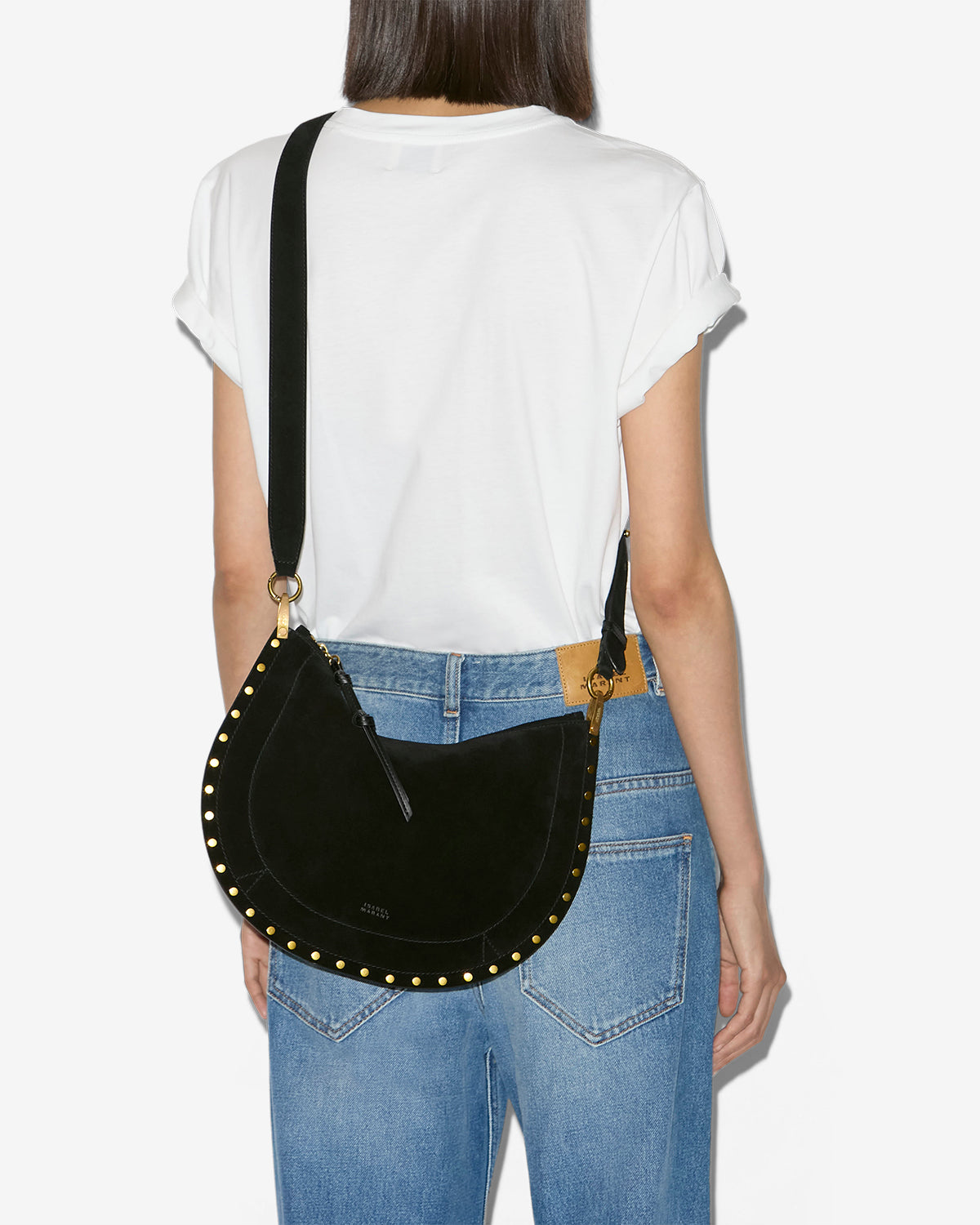 Oskan soft zip bag in suede calfskin leather - Black - Woman - 5