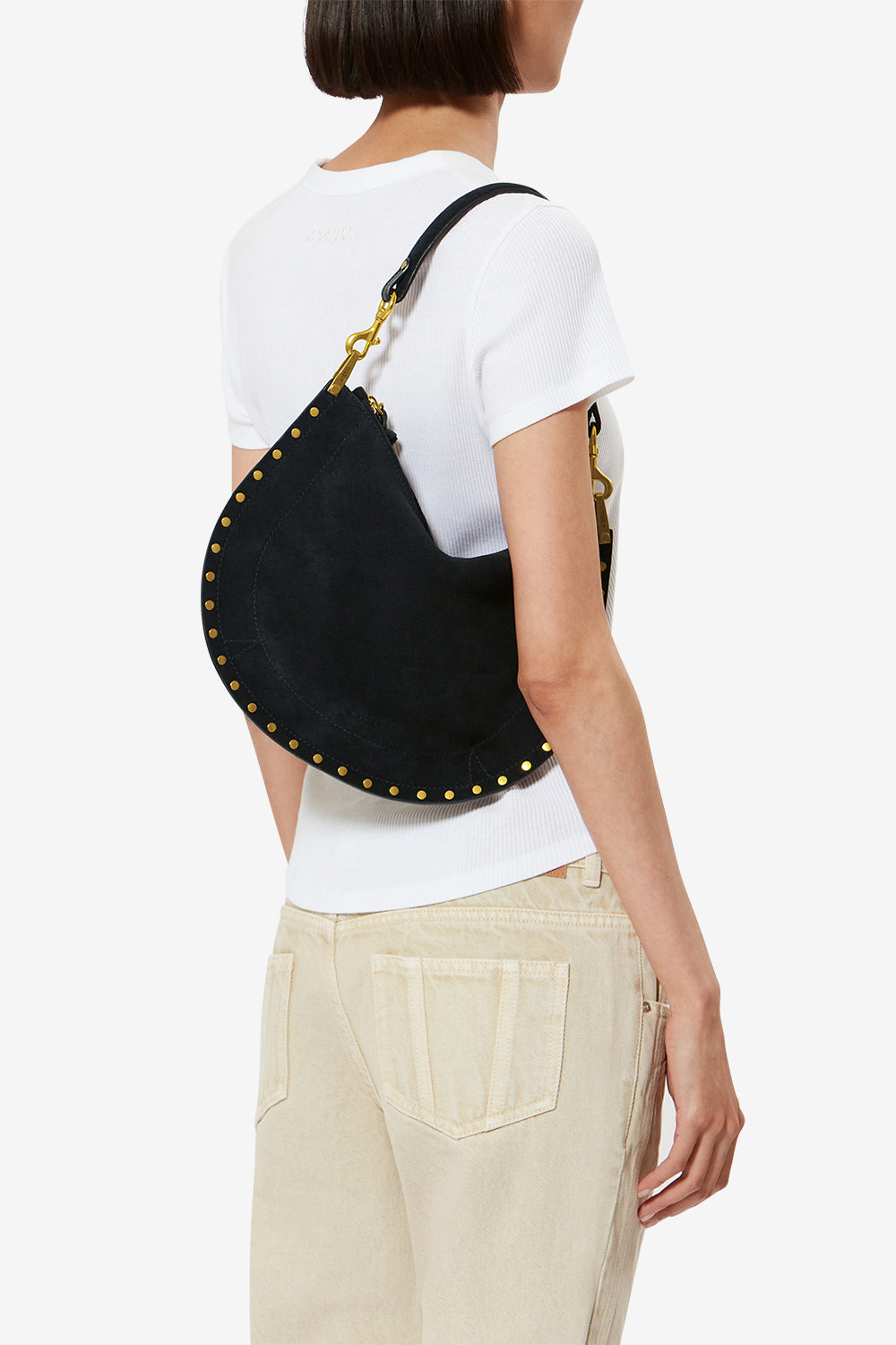 Oskan hobo soft zip 땋은 스웨이드 송아지 가죽 핸드백 - Dark midnight - Woman - 2