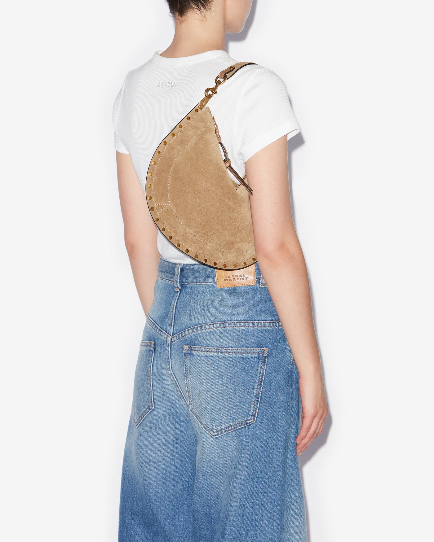 Oskan soft zip bag in suede calfskin leather - Taupe - Woman - 4